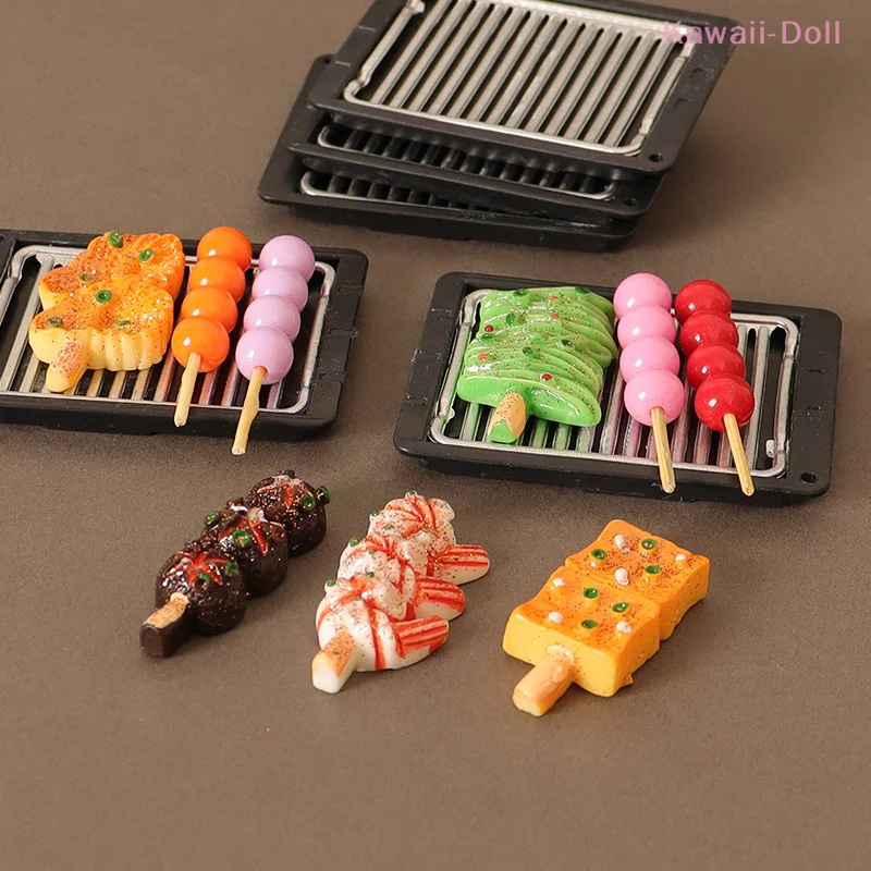 1 مجموعة مصغرة الشواء أسياخ مشوية ث/صينية الغذاء نموذج 1:12 دمية ديكور مطبخ لعبة بيت الدمية الملحقات