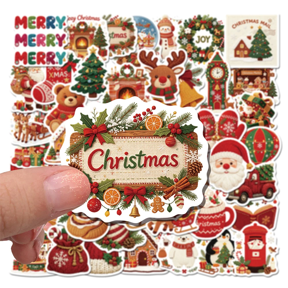 10/30/50pcs Knitted Style Christmas Element Stickers Cute Santa Claus Elk Cartoon Sticker Scrapbook Suitcase Phone Decals Decor