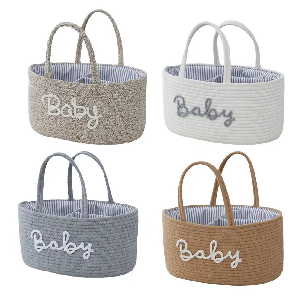 Durable Large Capacity Baby Nappy Organiser Portable Cotton Rope Storage Basket Detachable Woven Diaper Storage Bag for Newborn