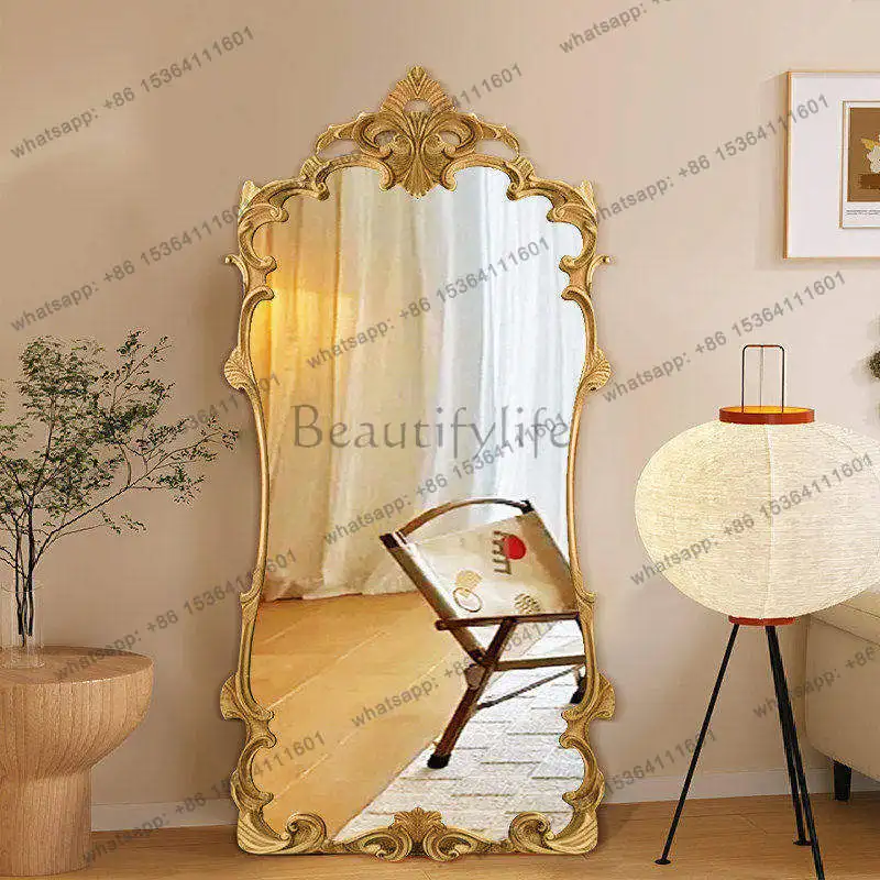 

European retro carved full-length mirror household wall-mounted light luxury French full-body mirror