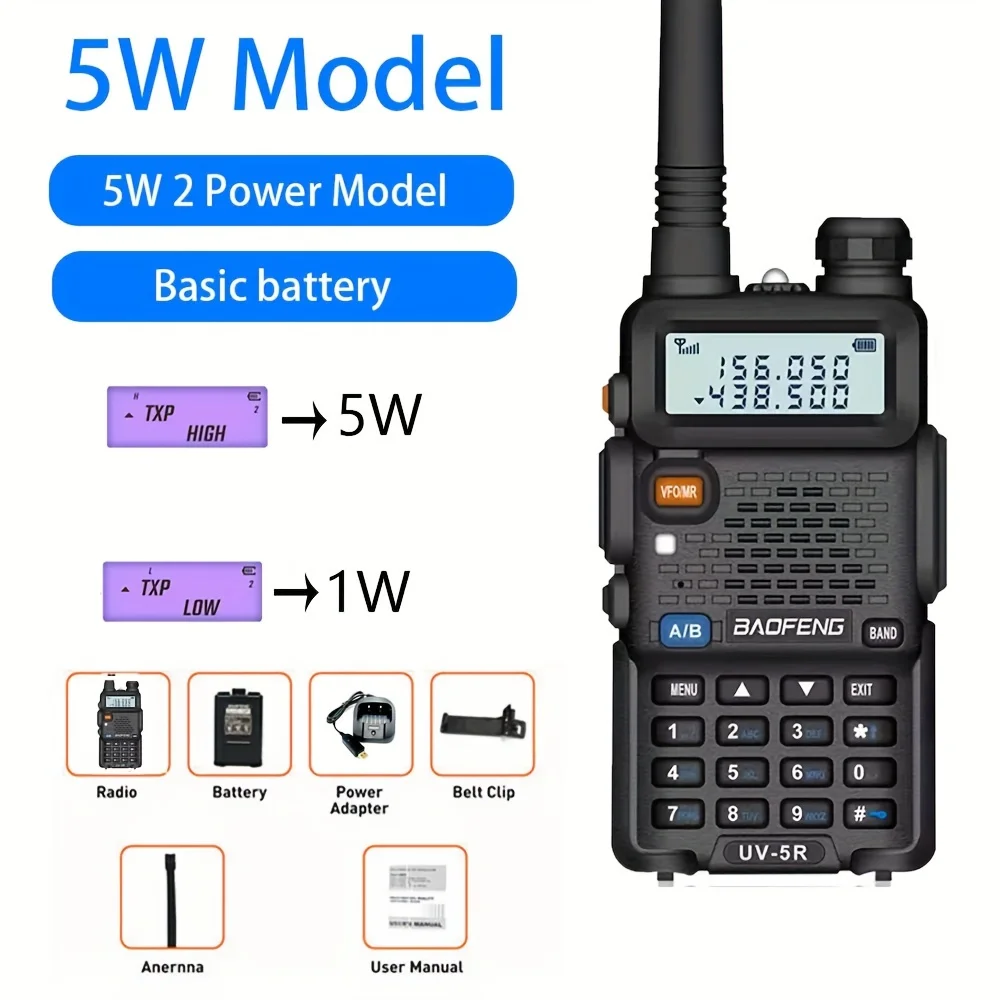 

1pc 5w UV-5R Walkie Talkie - Dual Band Two-Way Walkie Talkie, Upgraded Version With 3800mAh Battery Normal Waterproof