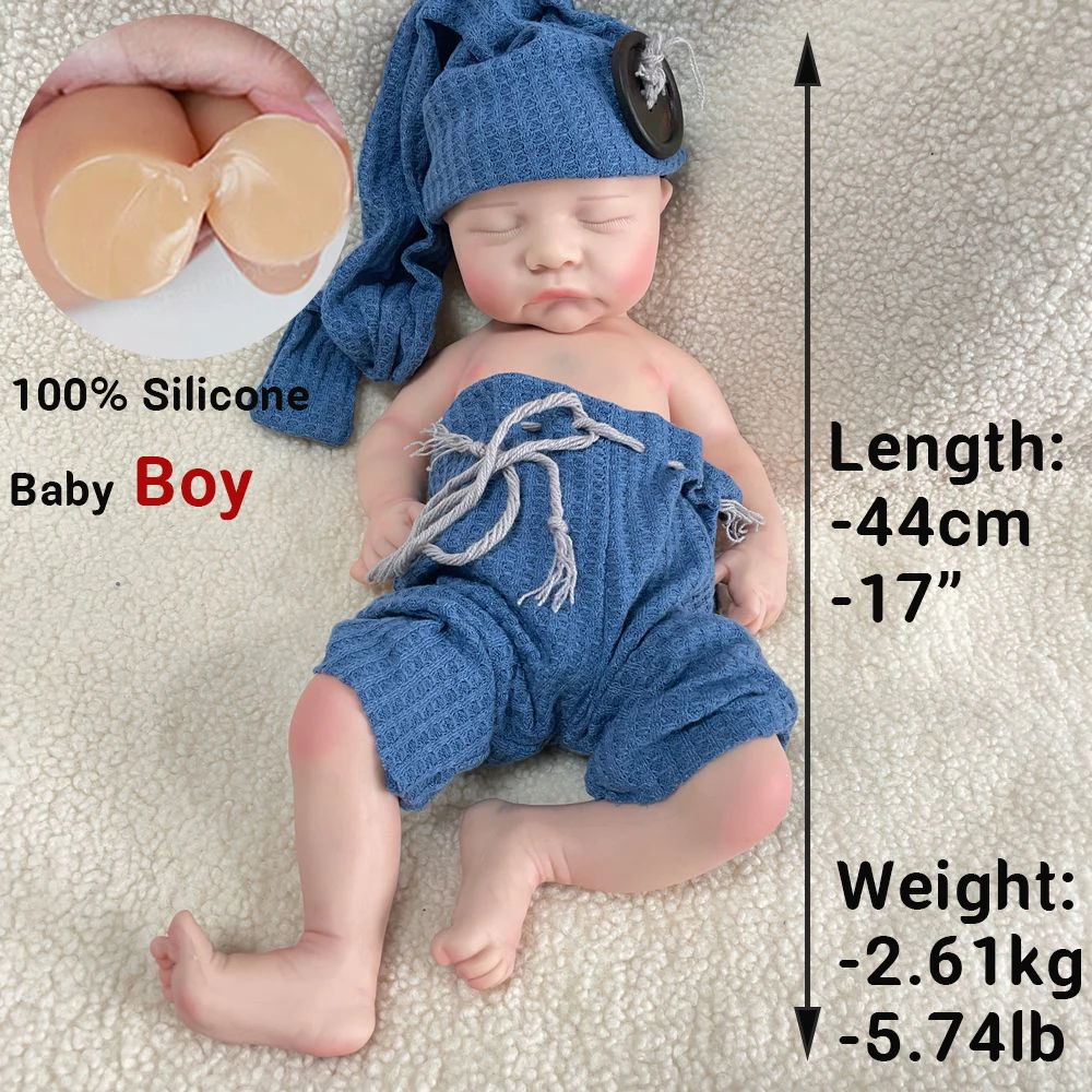 Flexible Full Silicone Reborn Baby Boy 44cm Painted Visible Veins Handmade Newborn Doll Lifelike Toy Christmas Gift