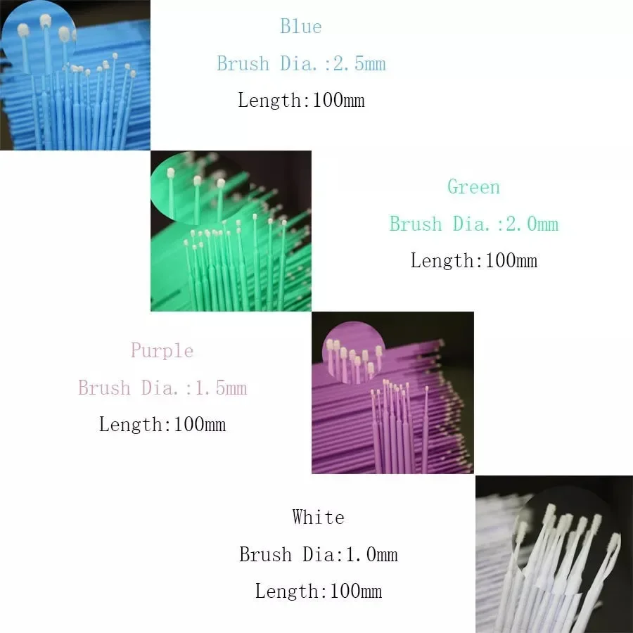 100pcs /box Disposable Micro Applicator Brush Bendable 1.2/1.5/2.0/2.5 mm Eyelashes Cosmetic Brushes