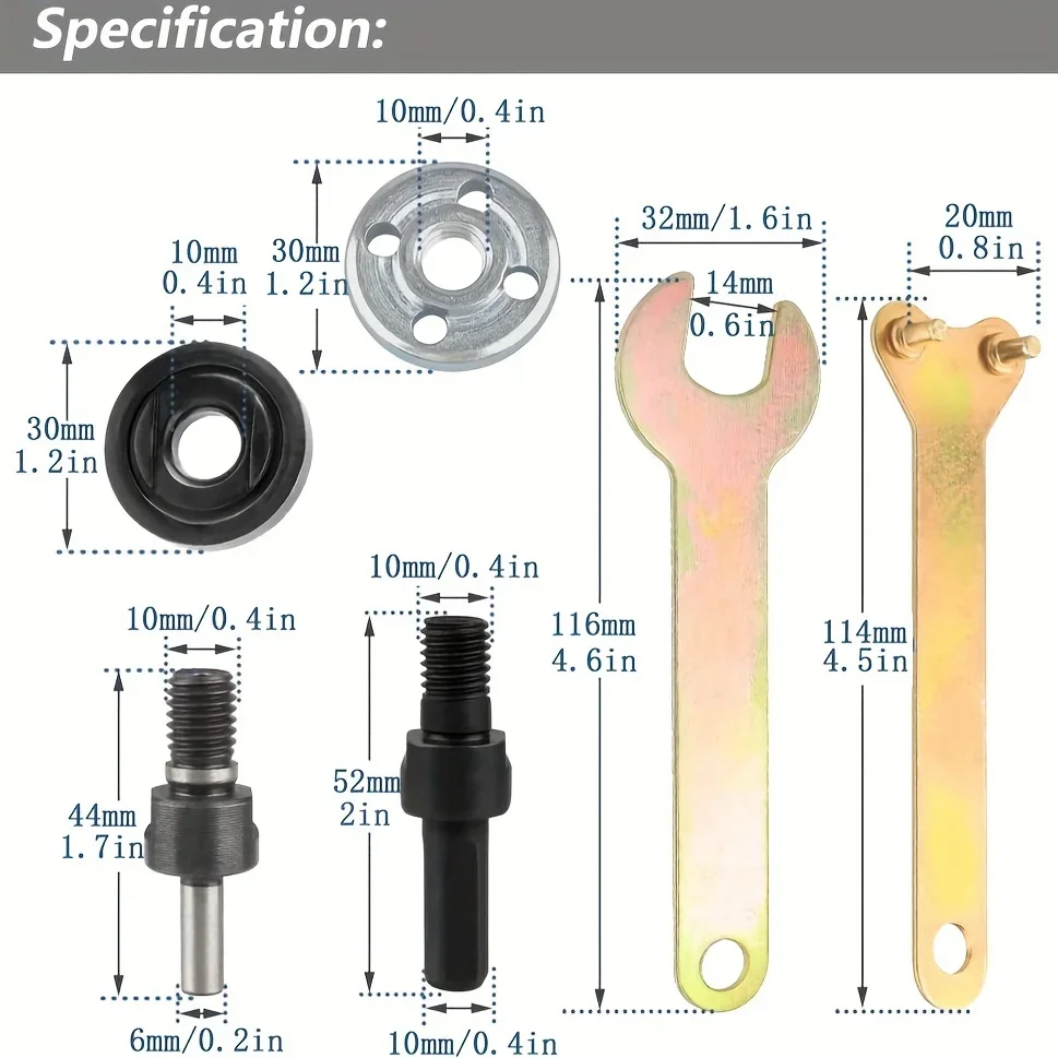 10Pcs 1Set Angle Grinder Adapter Kit with Electric Drill Conversion Includes 6mm 10mm Mandrels Spanner and Variable Shaft Coupler Tool