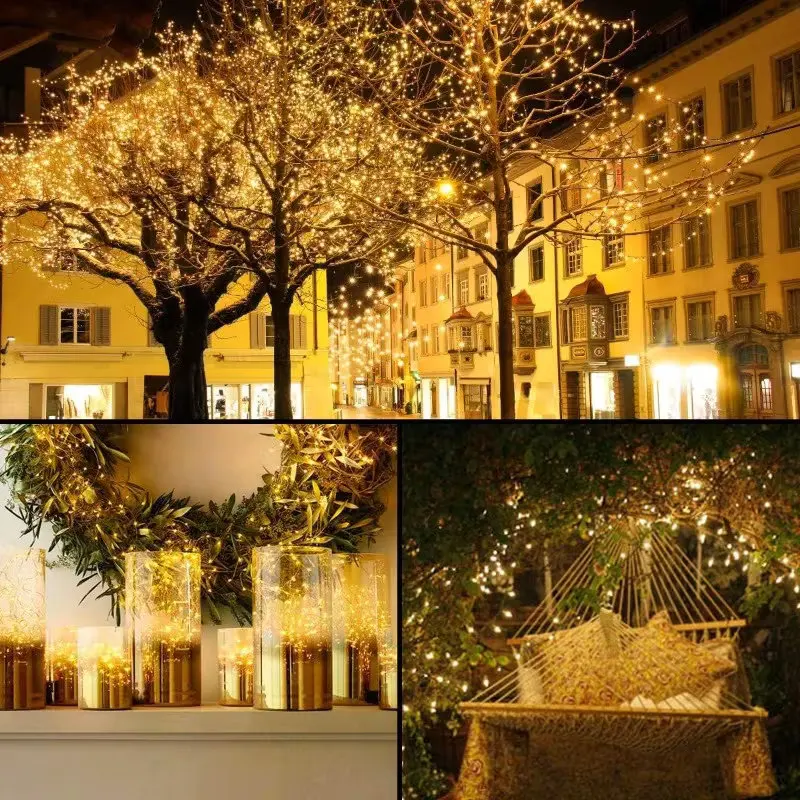 8 Modes LED Solar Fairy String Lights with IP65 Waterproof Ground Stake Solar Panel for Garden Yard Tree  Outdoor Decor