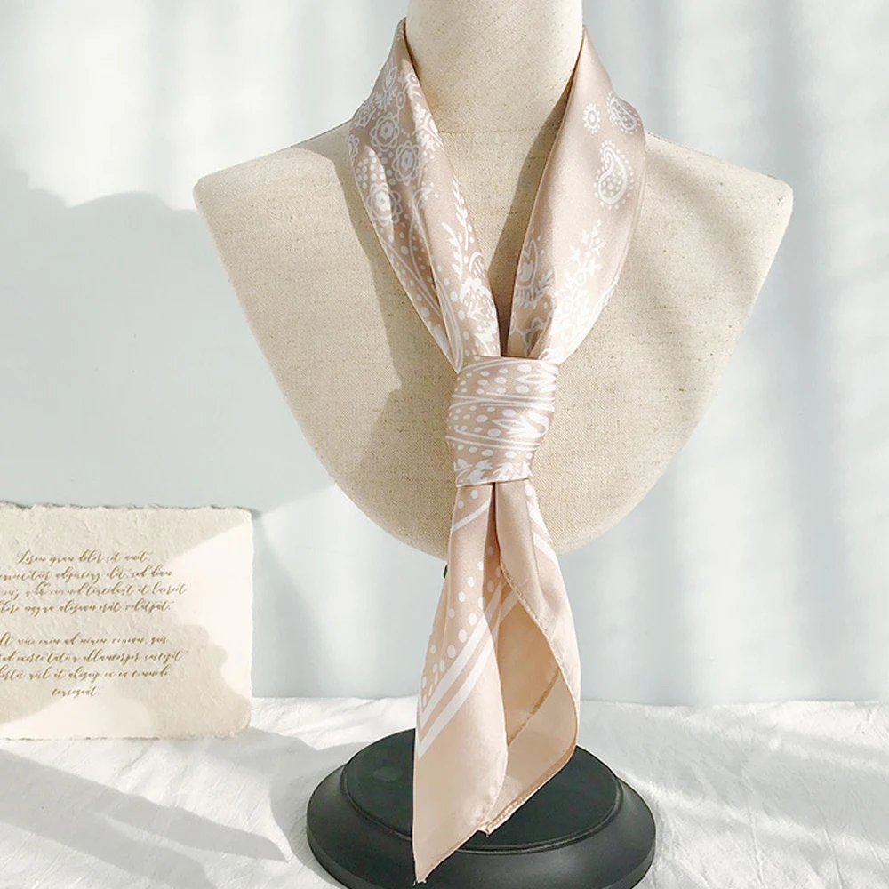 

New Neck Scarves For Women Flower Silk Satin Bandana Small Shawls Square Hijab Scarf Head Scarfs