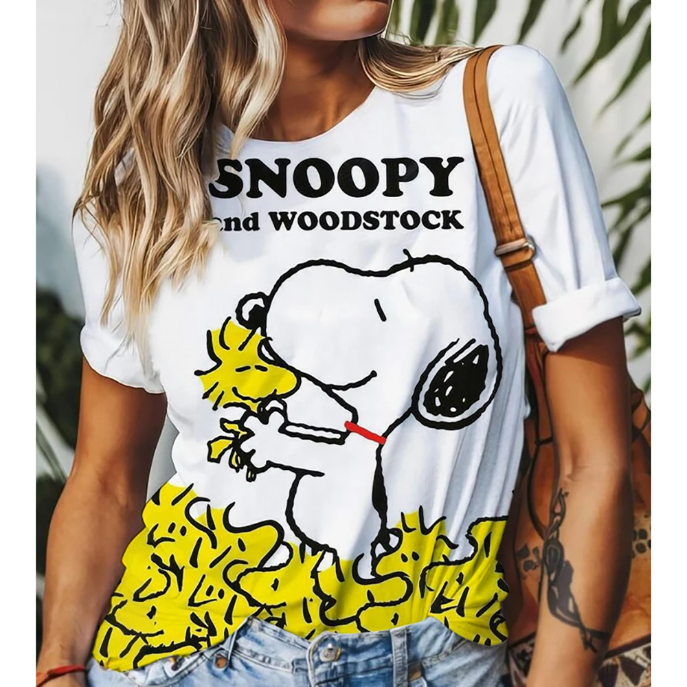 MINISO Snoopy 3D Print Women's T-Shirt Summer Fashion O-neck Loose Short Sleeve 2025 Fashion Streetwear Tops Women Clothing #3