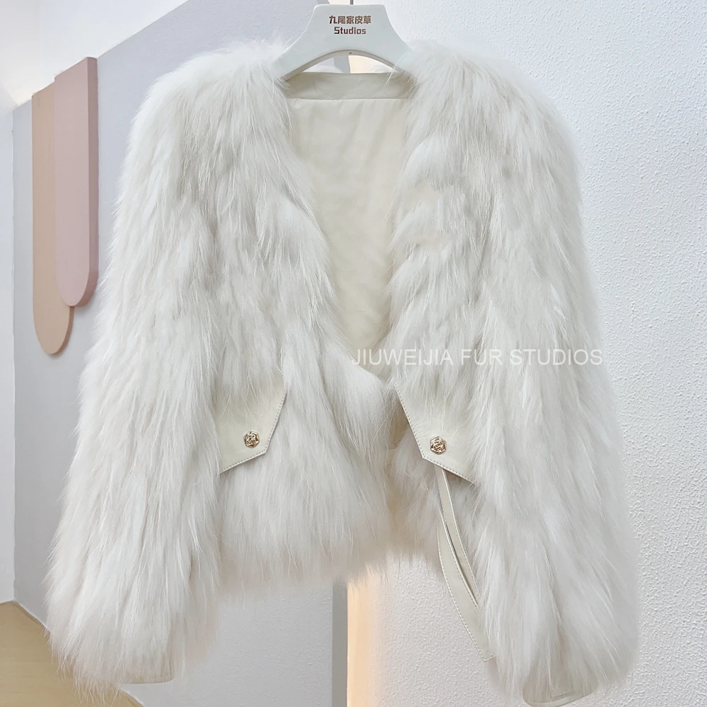 2026 Winter New Fur Strip Sewed Together Short Style Thin Raccoon Fur Fox Fur Coat Young Women's Coat