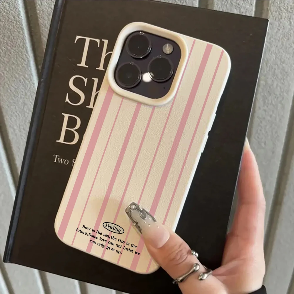 Pink Stripe Print Summer Phone Case For iPhone 16 15 14 13 17 Air Pro Max Plus 12 11 13 Pro XS XR Shockproof Soft Bumper Cover