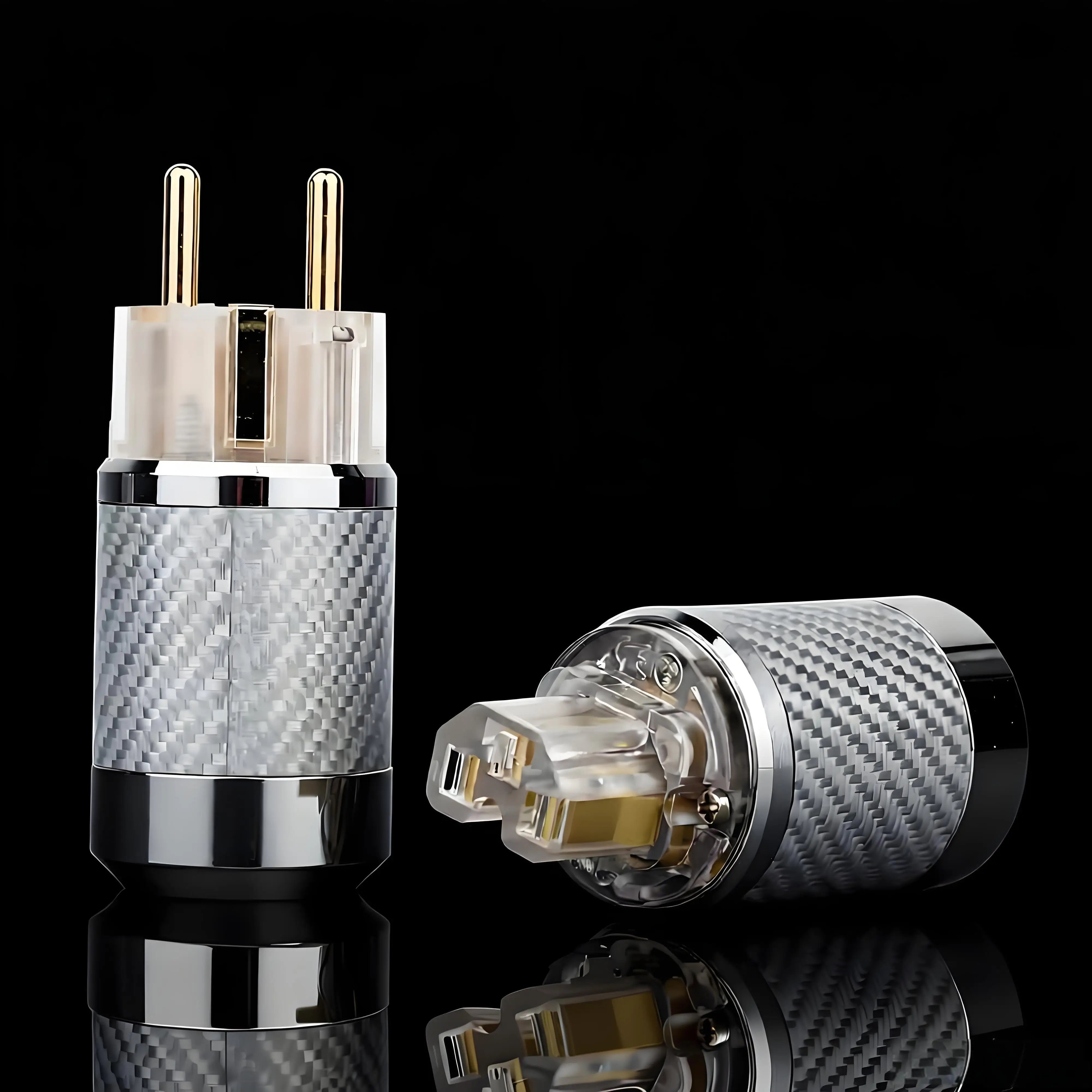 

WCF2-T EU/US Power Cable Plug Carbon Fiber Gold Plated Power Connector IEC Connector Male Female HIFI DIY Mains Power Adapter