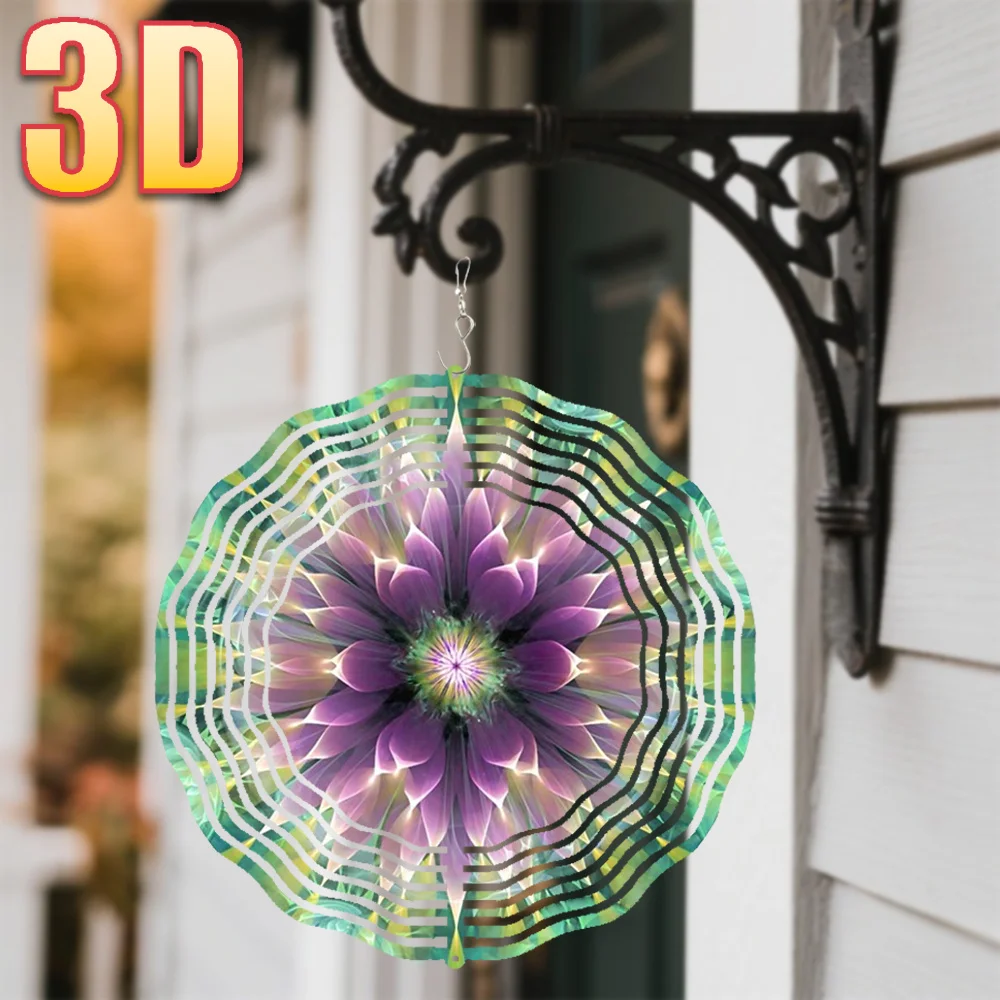 CIFBUY 3D Wind Vane Purple Dahlia Metal Spinner, Iridescent Flower Garden Art for Patio, Yard & Outdoor Decor (10Inch)