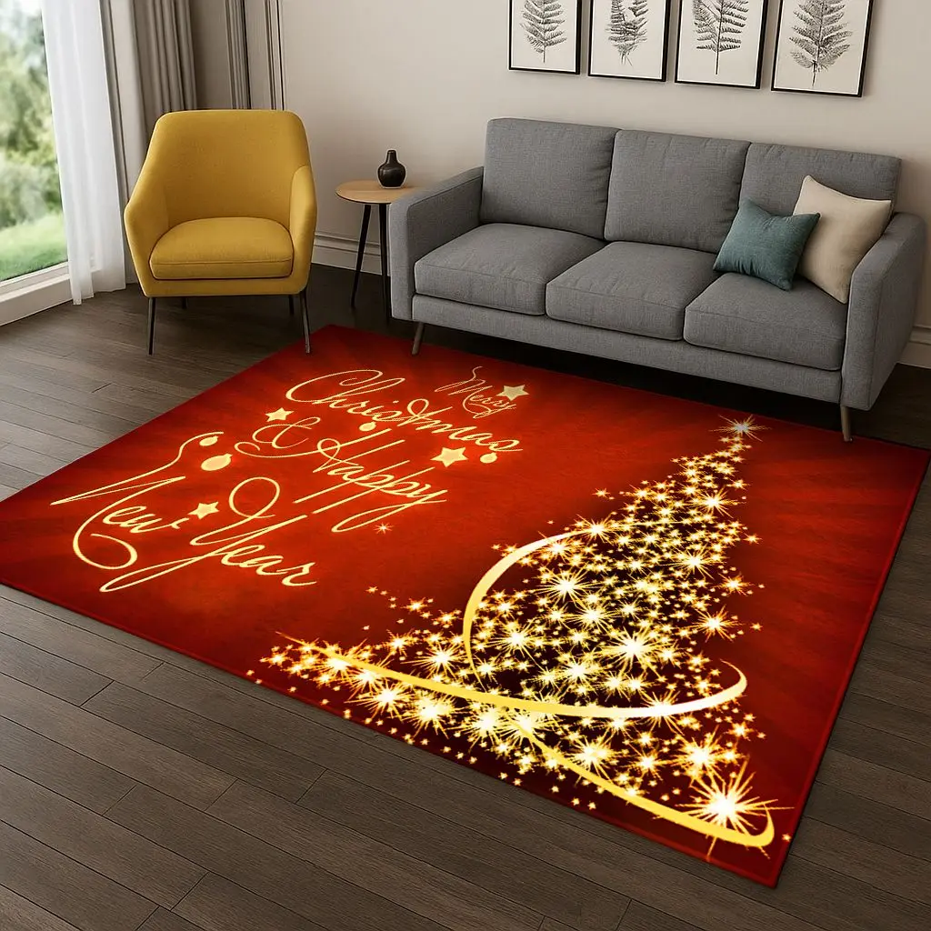 Frohe Weihnachten Baum Weihnachtsmann Cartoon Teppich Teppich für Wohnzimmer Schlafzimmer Fußmatte Küche Dekor, rutschfeste Spiel Bodenmatte Geschenk