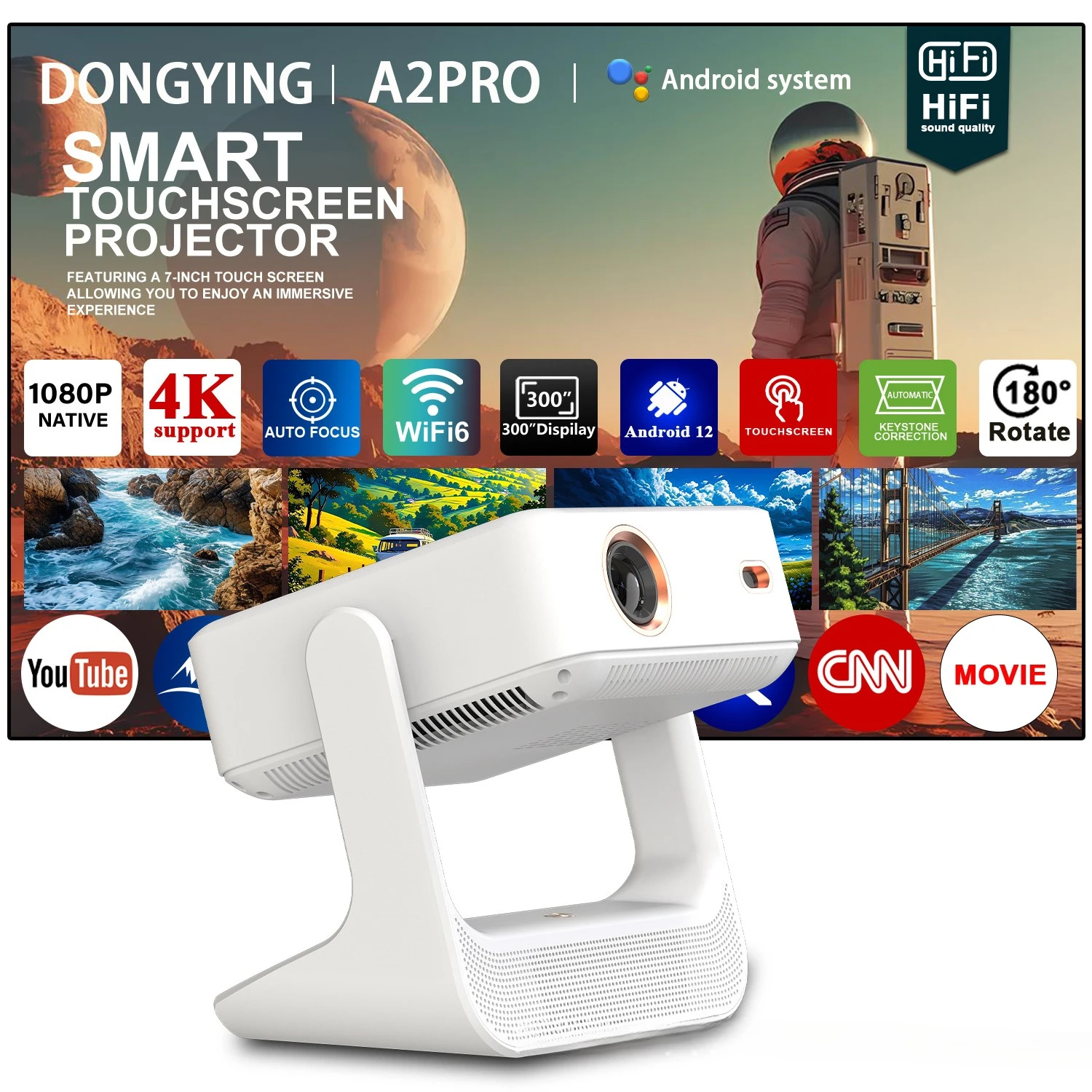 New 4K touch with gimbal plus tablet speaker, all-in-one dual-screen display A2Pro Android projector