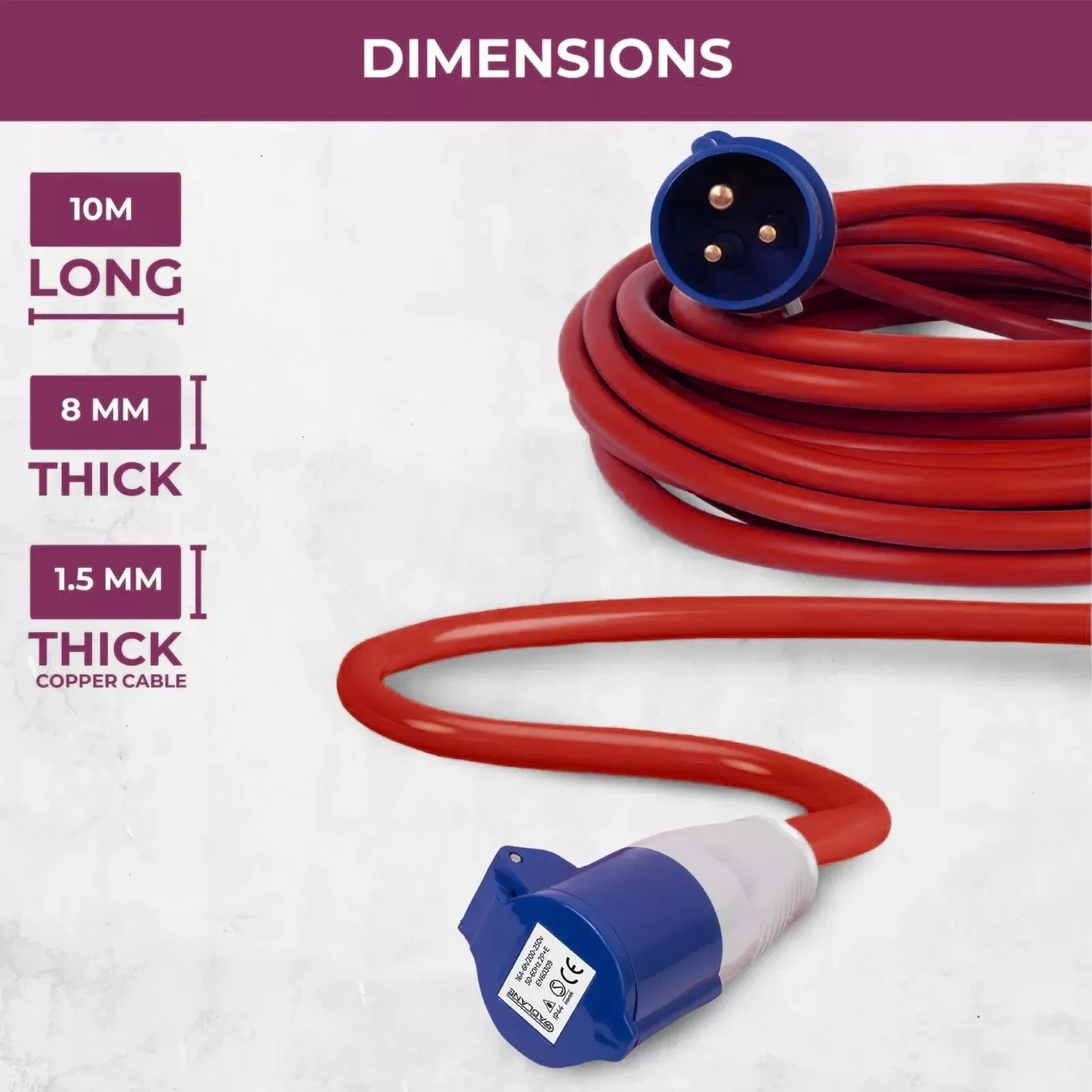1pc IP44 10M Heavy Duty Hook Up Caravan Cable Camping 16 Amp 240V Mains Extension Motorhome Camper Van