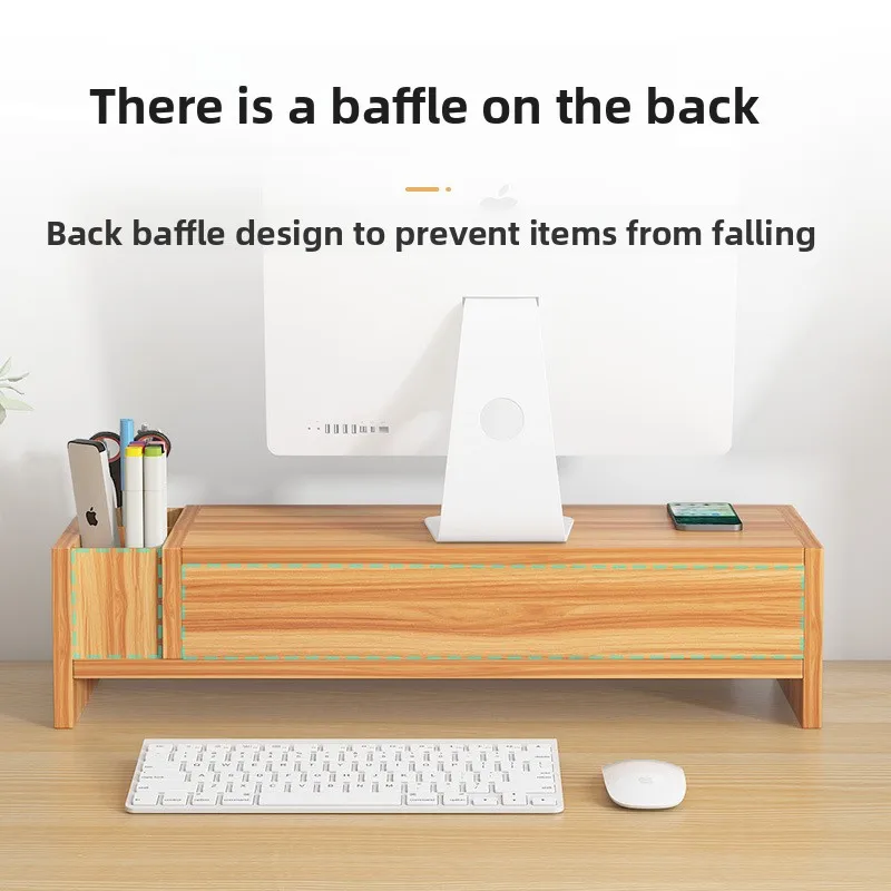 Modern Monitor Stand Riser with Lockable Drawer & Side Storage Organizers Wooden Desktop Organizer for Office & Home 49.8cm Wide