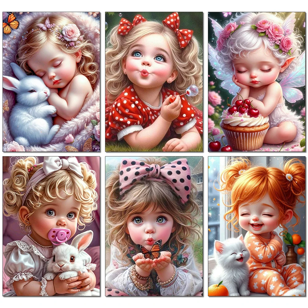 DIY Diamond Painting Cute Sweet Baby Girl Picture Diamond Mosaic Cross Stitch Art Kit Gem Inlay DIY Gift Decoration Painting