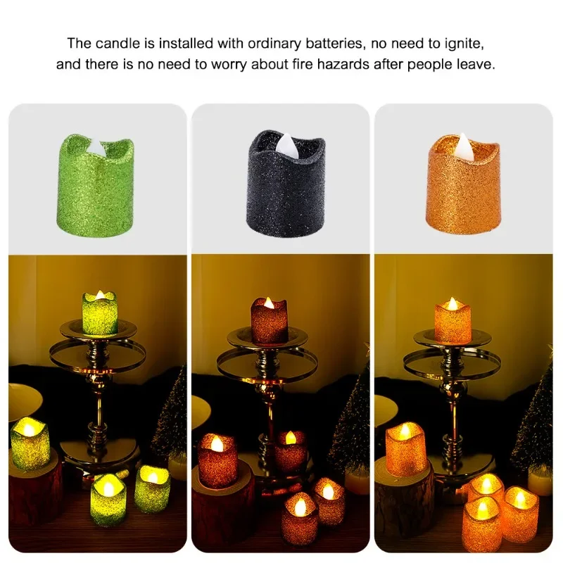 6/1 szt. Brokatowe bezpłomieniowe świece LED Tealight zasilane z baterii brokatowa fala świeca romantyczna świeca lampa dekoracje weselne