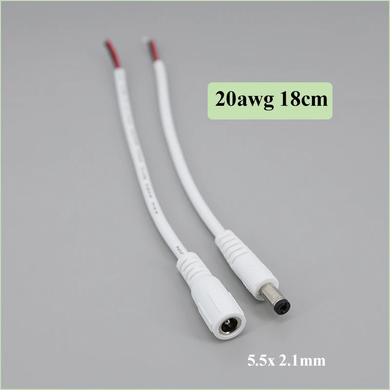 20awg 18cm DC male female Power Extension Cable 12V 5A White Connector Extender Cord 2.1x 5.5mm For LED Strip Camera M20