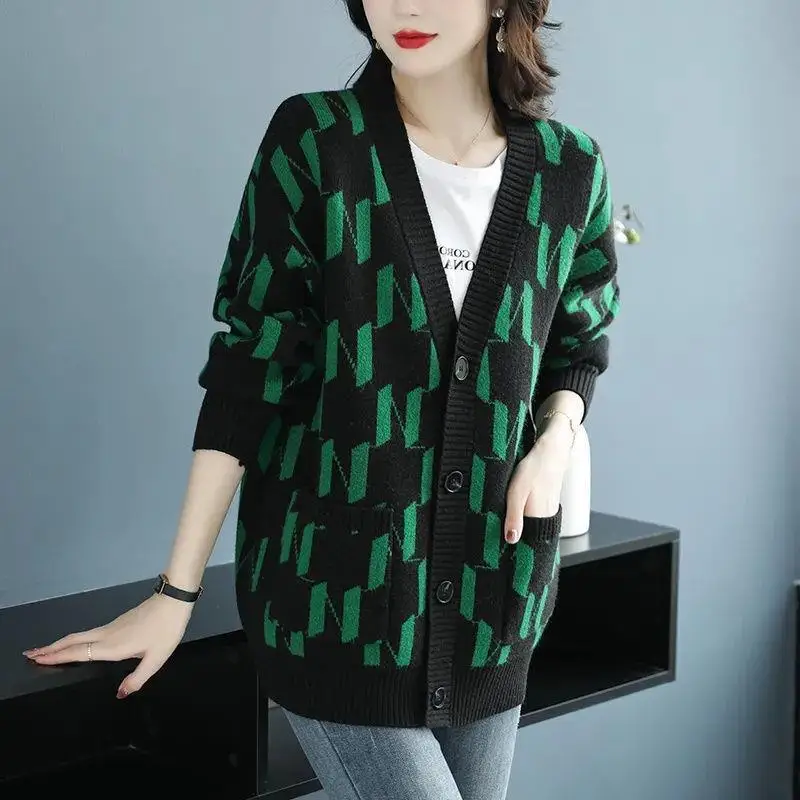 Nouveau tempérament mode tricot manteau Cardigan automne épais élégant haut surdimensionné t-shirt lâche dames pull manteau JJ703