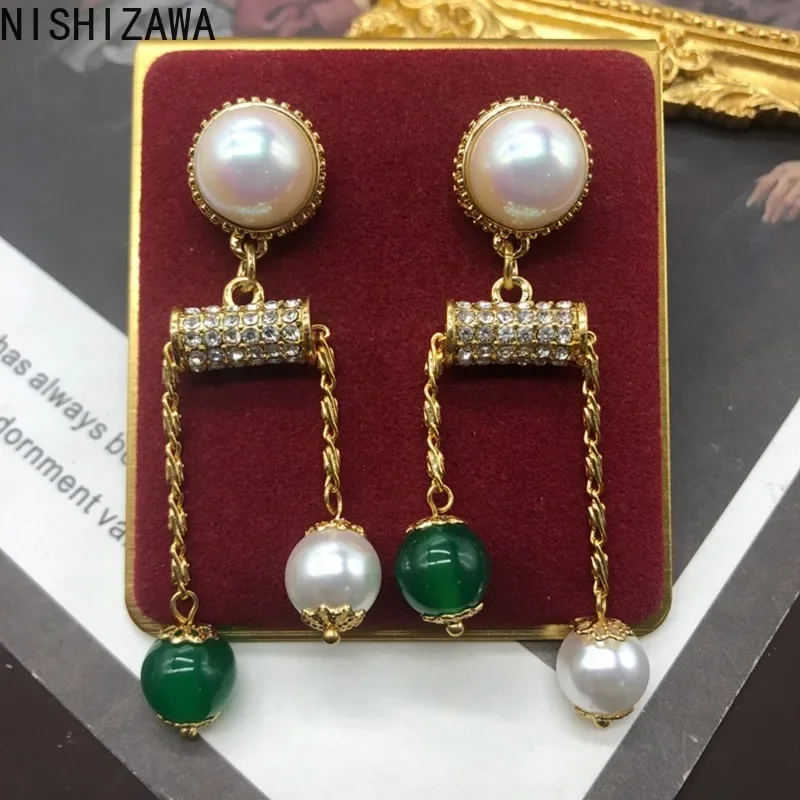 NISHIZAWA серьги с жемчугом для женщин, регулируемые дворцовые стили, винтажные ювелирные изделия, модные элегантные серьги для банкета, Pendientes Mujer