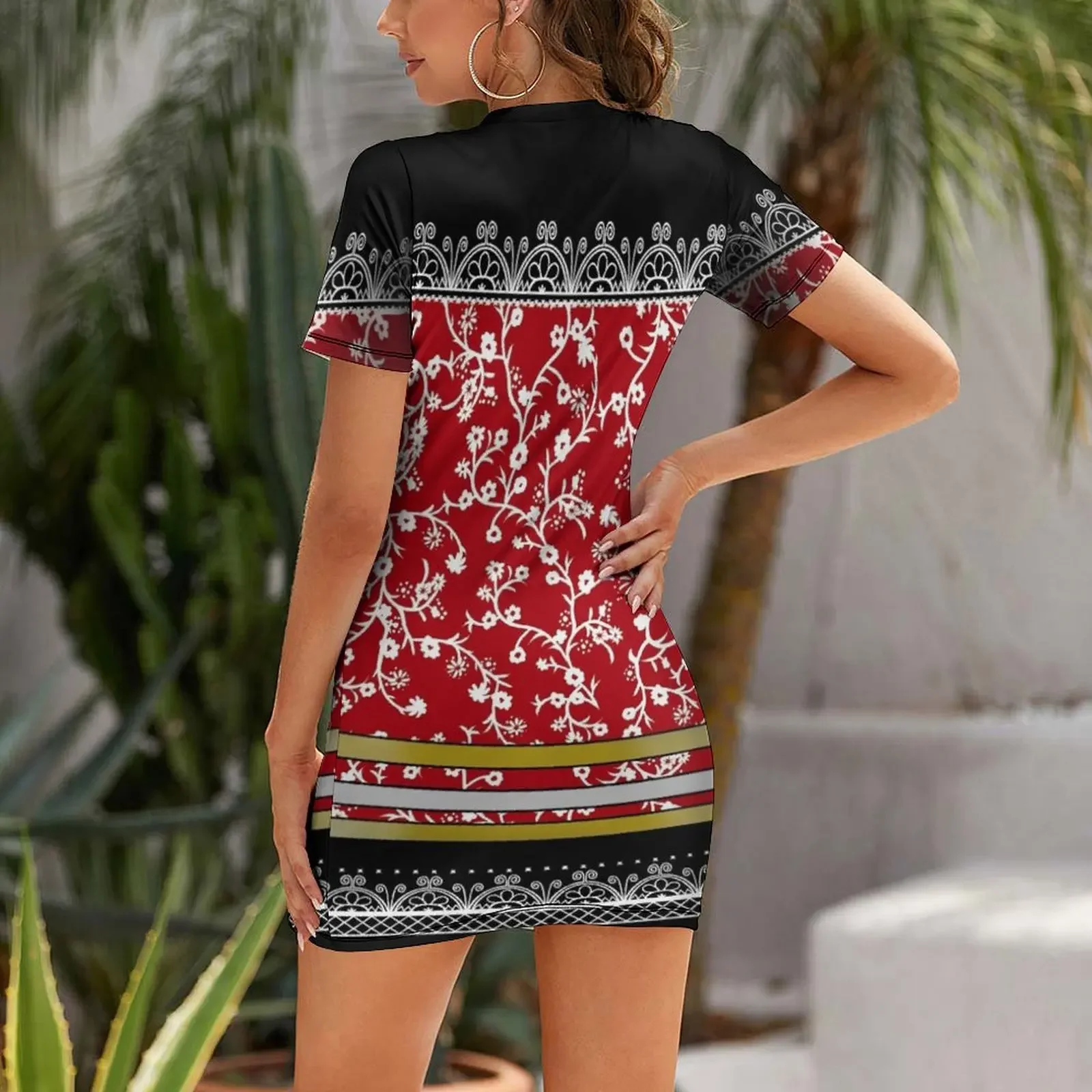 Abito da sera a maniche corte Red Skydomes, abito da sera per donna, abito da ballo per donna