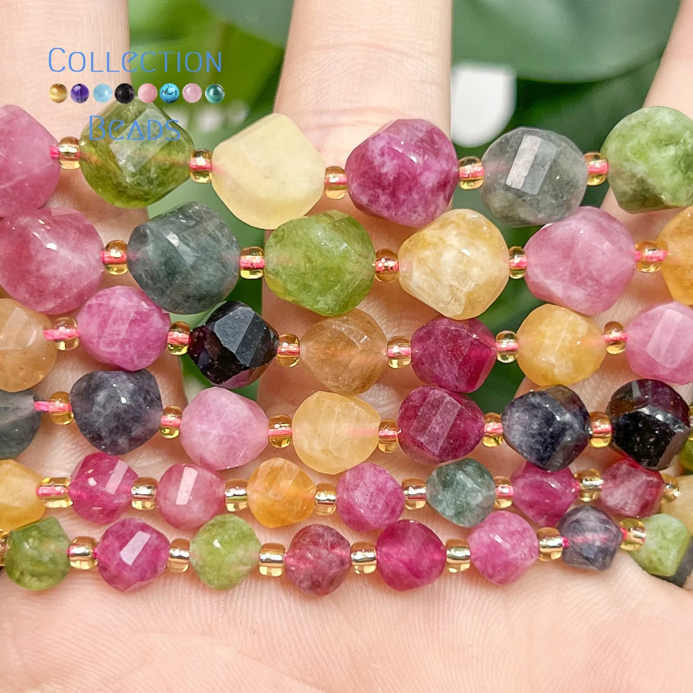 6 8 10mm Natural Stone Beads Colorful Tourmaline Jade Faceted Round Beads Loose Beads for Jewelry Making Diy Beading Accessory