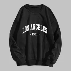 Women Los Angeles Print Sweatshirt Retro Harajuku Oversize Leisure Hoodies Loose Crew Neck Pullovers Outdoor Sports Tracksuits