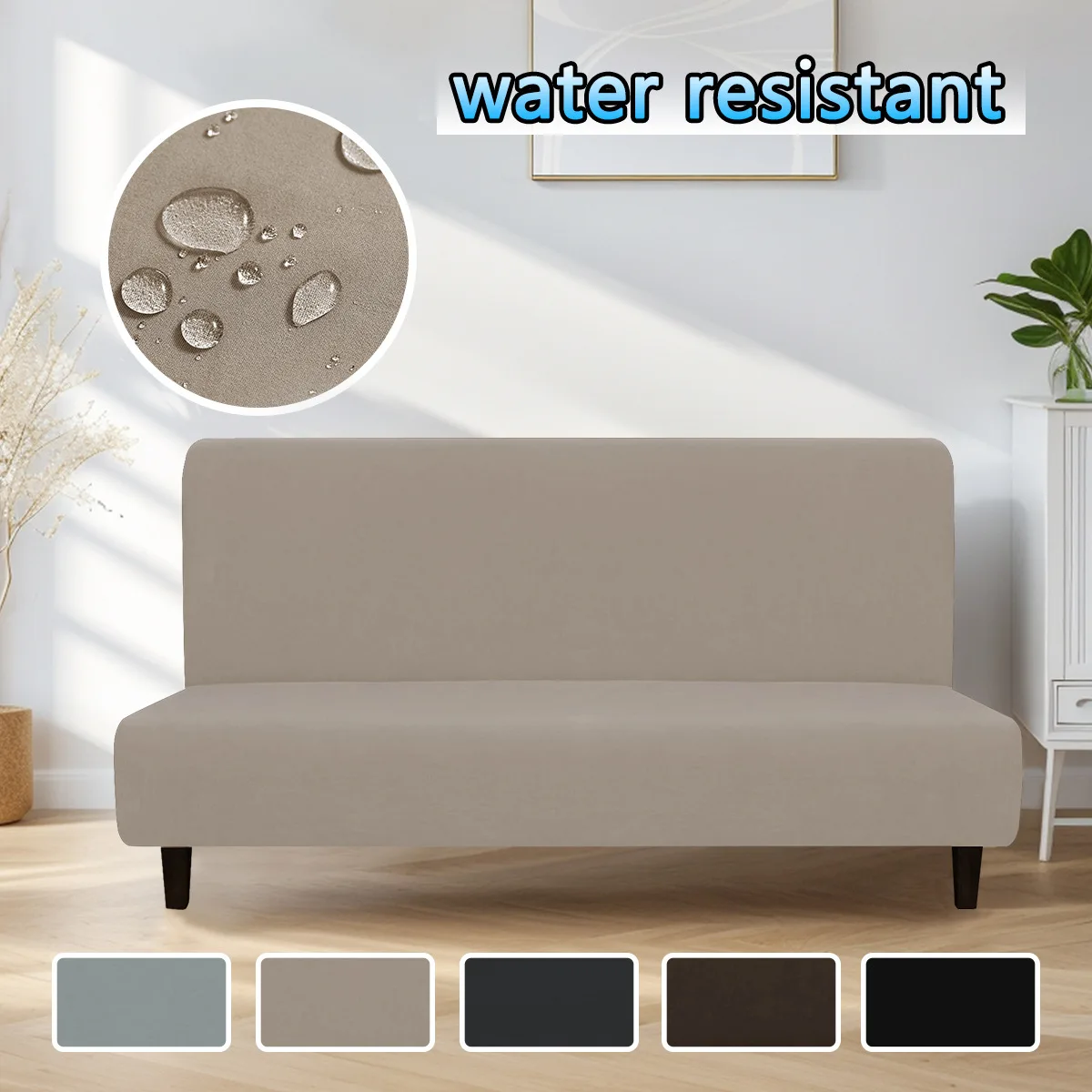 Solid Sofa Cushion Cover Elastic Waterproof Milk Silk Upholstery Cover for Armless Sofas and Foldable Sofa Beds (Universal Fit)