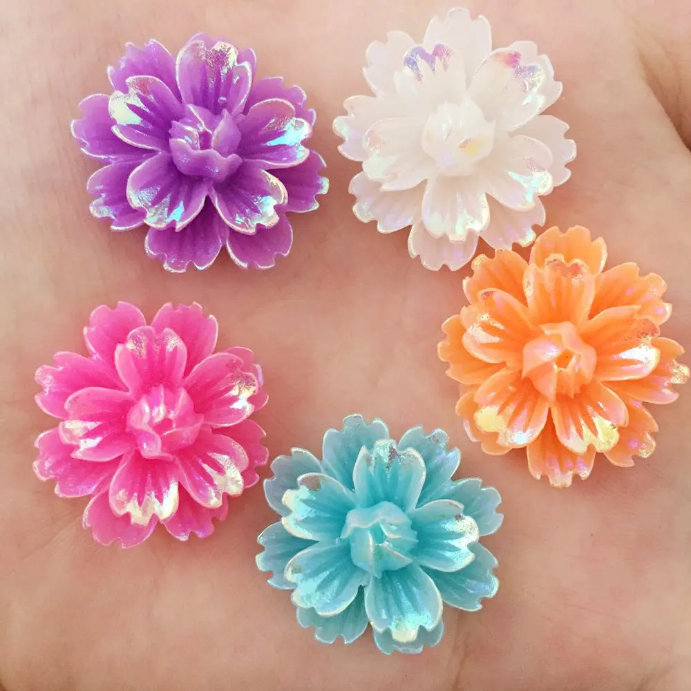 DIY 12pcs mix 25mm AB Resin 3d flower Flatback Rhinestone Wedding buttons crafts K13A*2