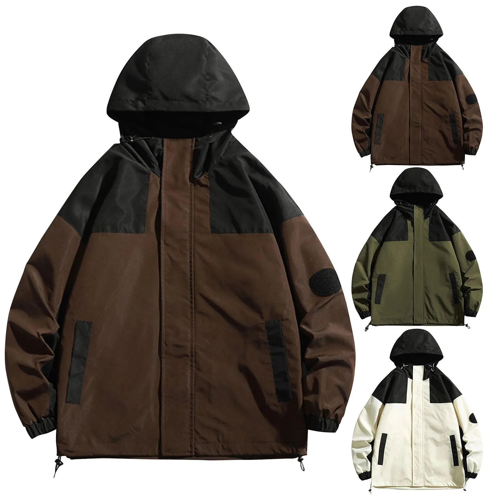 

Уличная модная мужская свободная куртка с капюшоном, модные новые повседневные куртки контрастного цвета, мужская спортивная куртка, дождевик для пешего туризма, кемпинга