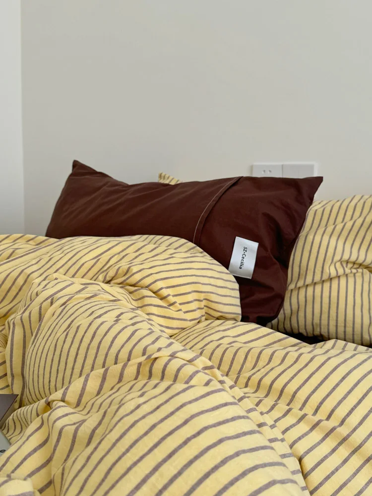 Waed Cotton Stripe Bedding Set Pure Cotton 5m Duvet Cover Tee Piece Set Rustic mat Sle Four Piece Set Bedding