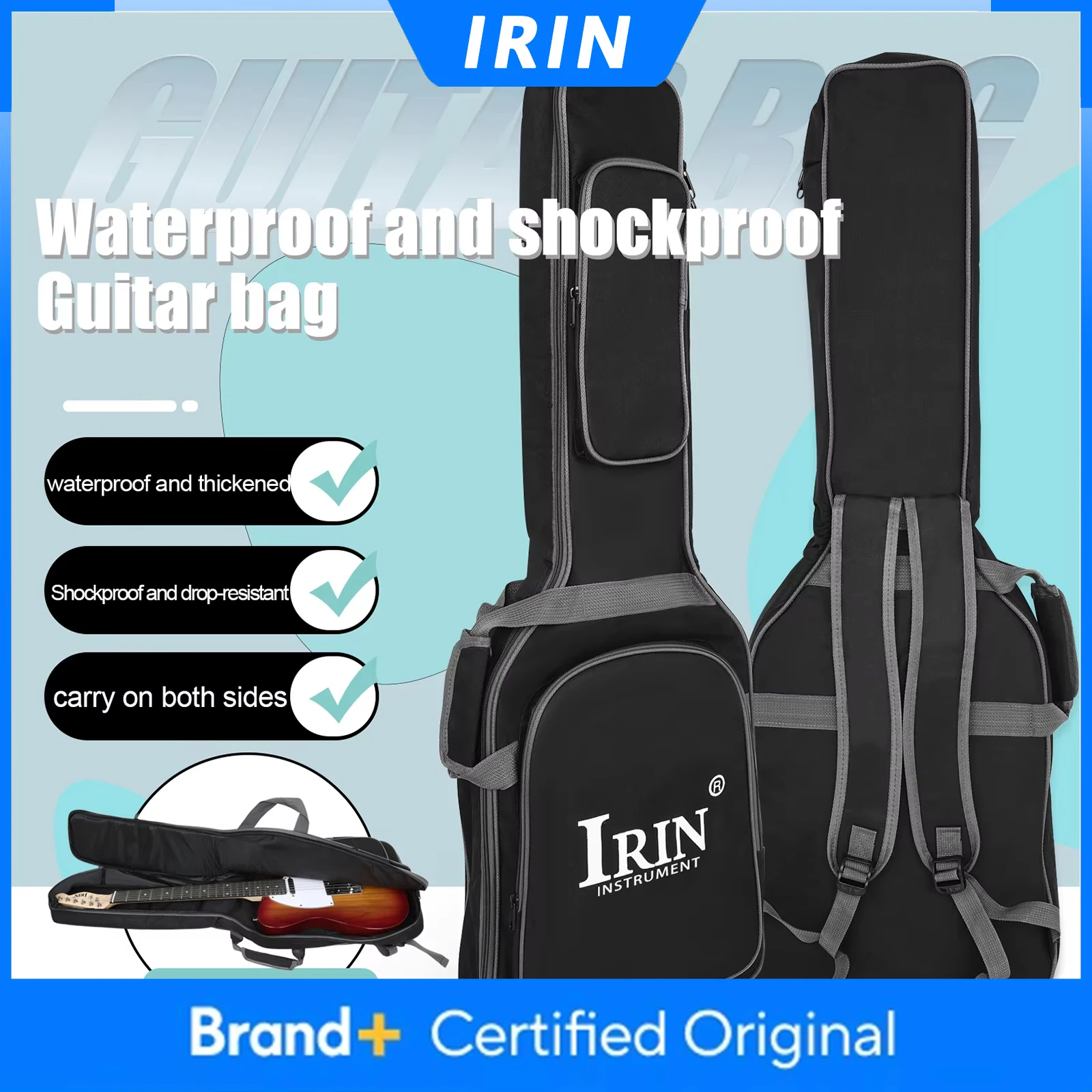 

Сумка для электрогитары IRIN, водонепроницаемый чехол для гитары, рюкзак для гитары с двойным ремнем и мягкой подкладкой, сумка с утолщением 10 мм, аксессуары для гитары