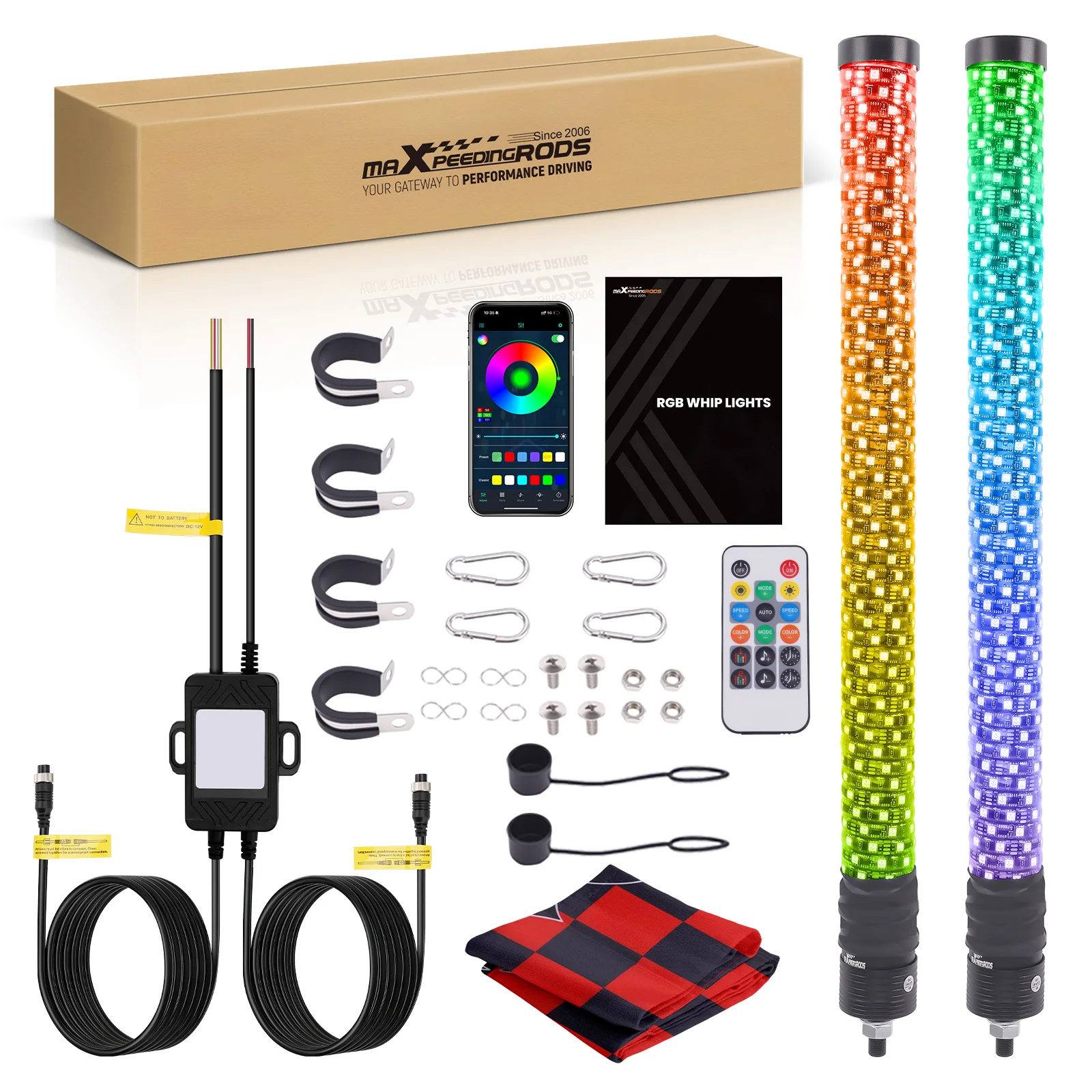 Pair 2FT Spiral LED Whip Lights RGB Remote+App Control Antenna Chase for RZR X3 2ft LED Spiral RGB Whip Lights Antenna