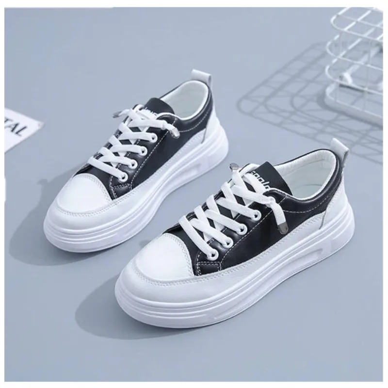 Women Casual Sneaker 2023 Spring New Leather White Shoes Fashion Korean Increase Thick Sole Shoes Girl Student Walking Shoes