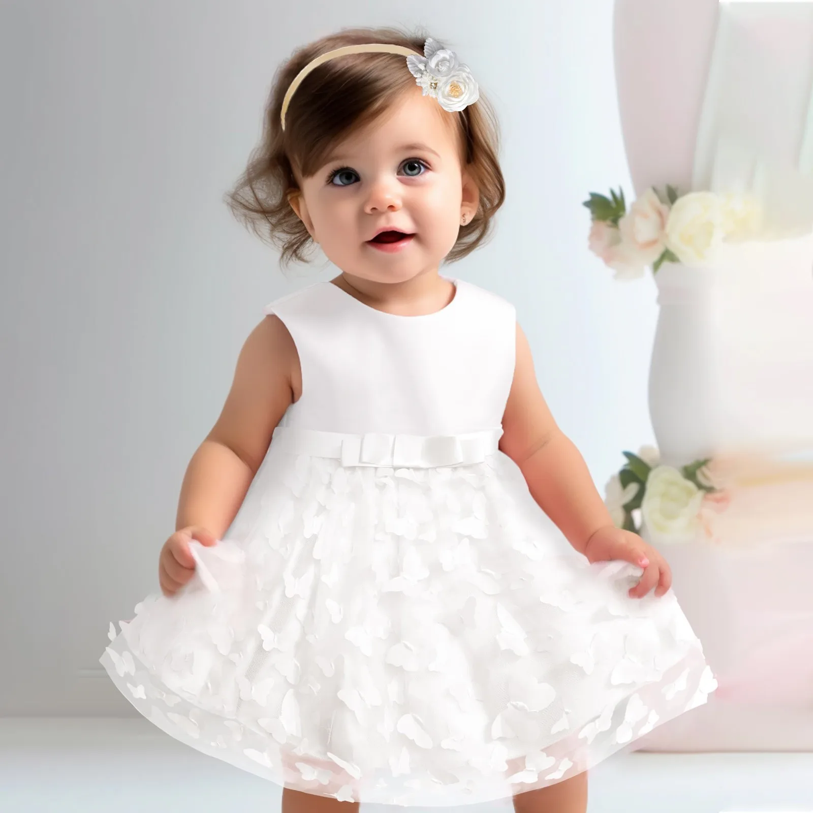 2024 Baby Princess Dress For Girls Pageant Clothes Infant Birthday Baptism Party Dress Newborn Baby Girls Wedding Costume 0-18M