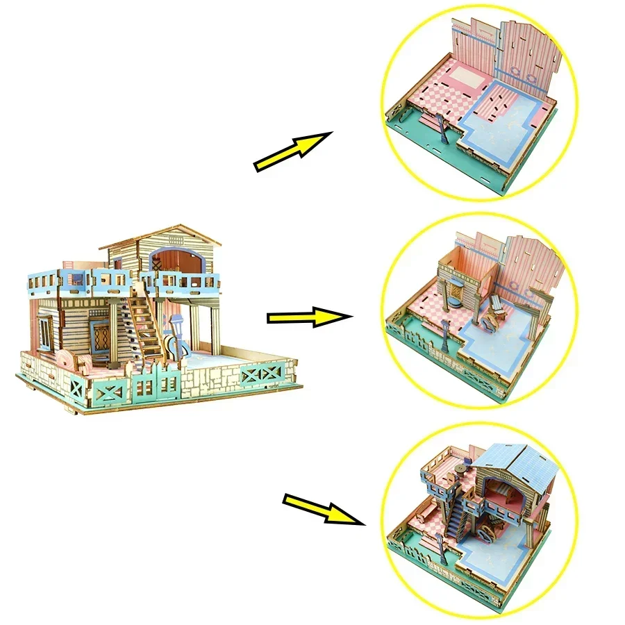 Puzzle in legno 3D giocattoli Jigsaw Architecture assemblaggio fai da te Building House Model Kit Puzzle per bambini giocattolo educativo in legno per bambini