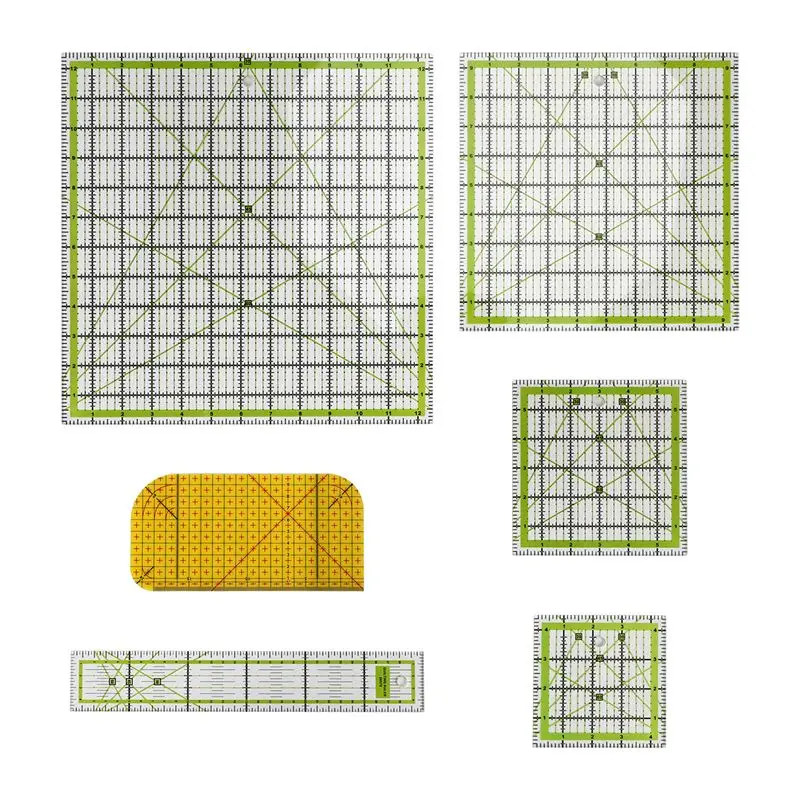 

ABKW-6 PCS Quilting Ruler Square Acrylic Quilting Ruler Fabric Cutting Ruler Transparent Marker Acrylic Ironing Ruler