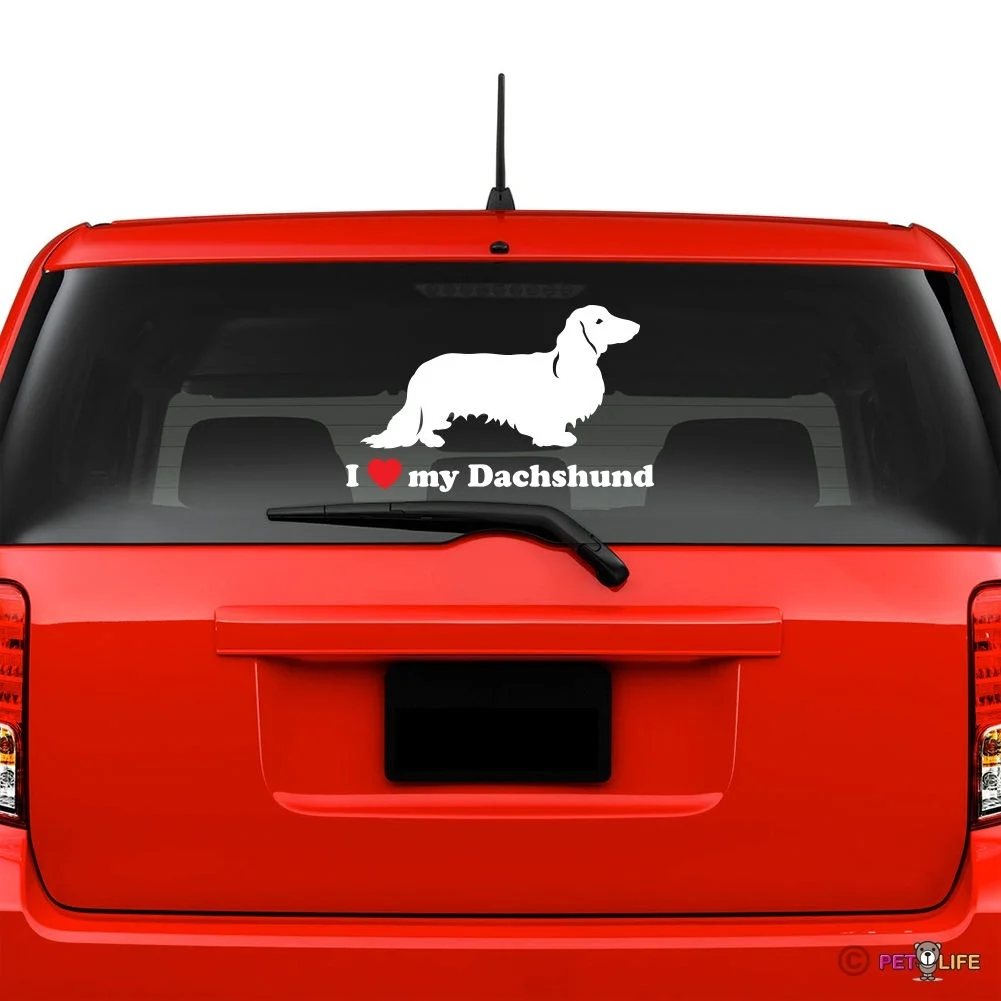 I Love My Dachshund Windshield Sticker Vinyl Auto Window longhaired wiener dog car decals