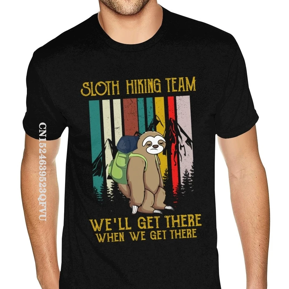 Sloth Hiking Team We'll Get There When We Get There Retro Vintage T-Shirt Men Mans Youth Print England Style Tshirts Men Tees