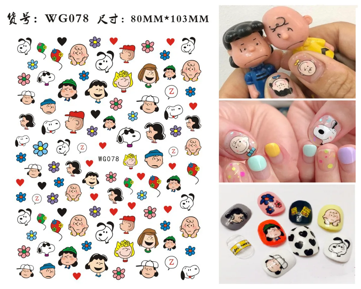 Snoopy Nail Stickers Decals Cute Cartoon Puppy DIY Nail Art Decoration Kids Cosplay Prop Birthday Party Decoration Gifts Toys