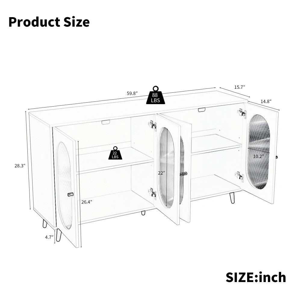 Modern Accent Sideboard Cabinet Acrylic Doors Freestanding Storage Cupboard Console Table Kitchen Dining Living Room Hallway