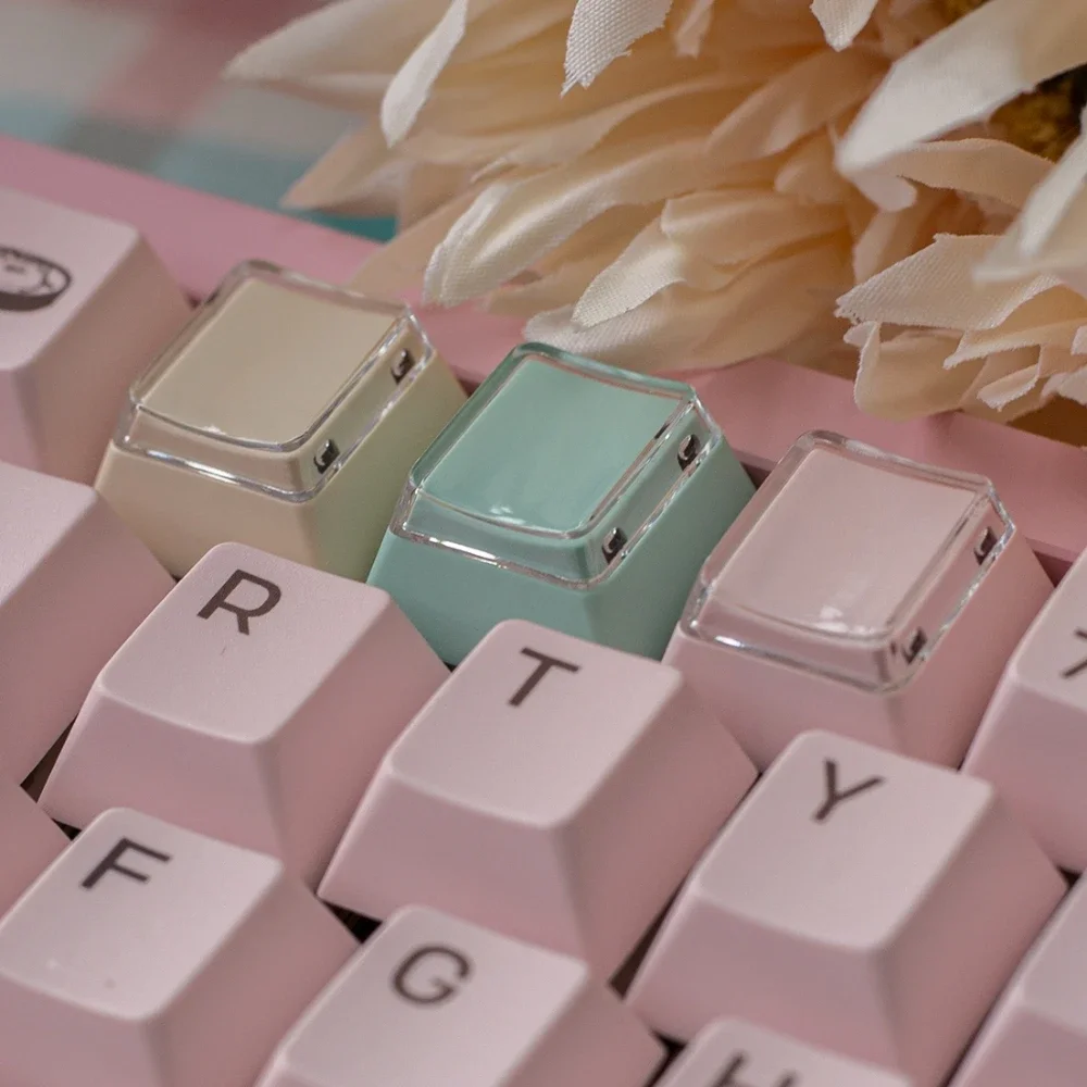 Imagem -05 - Teclado Rosa Cereja Pbt Keycap Contraste Verde Amarelo Conjunto Completo Teclado Mecânico Faça Você Mesmo Gato Engraçado Keycap Textura de Cristal pc