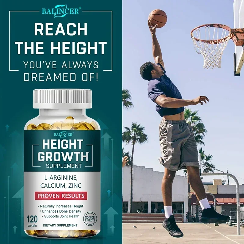 Height Gaining Supplement for Natural Height Growth, Cálcio L-Arginina, Vitamina D3 Zinco, Promove o Crescimento Ósseo