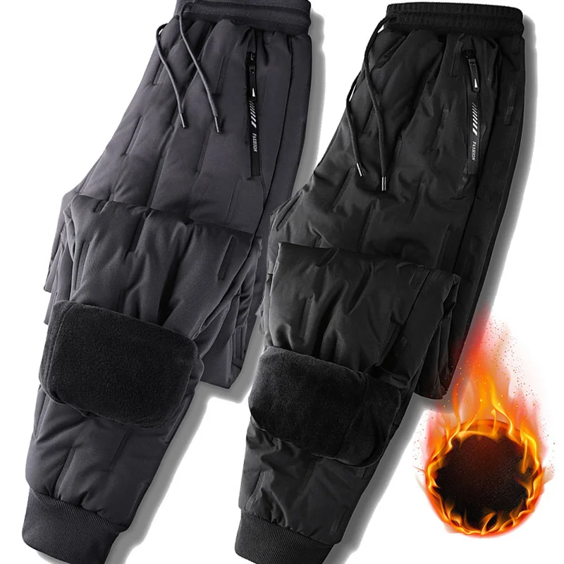 New Winter Warm Down Pants Men White Duck Outdoor Sports Camping Straight Hiking Thicken Thermal Trousers