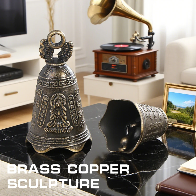 2pcs Antique Bell China's mini Brass Copper sculpture pray Guanyin Bell