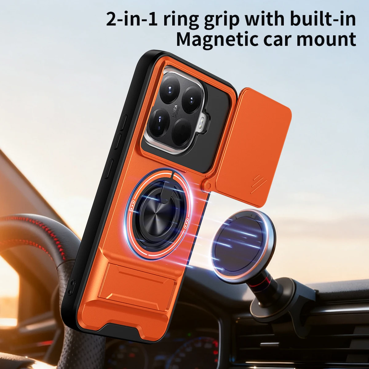 Lens Slide Cover For Xiaomi 15T Pro Redmi A5 13C Poco M7 Plus C65 C71 X5 Pro Ring Stand Built-in Magnetic Car Mount Case