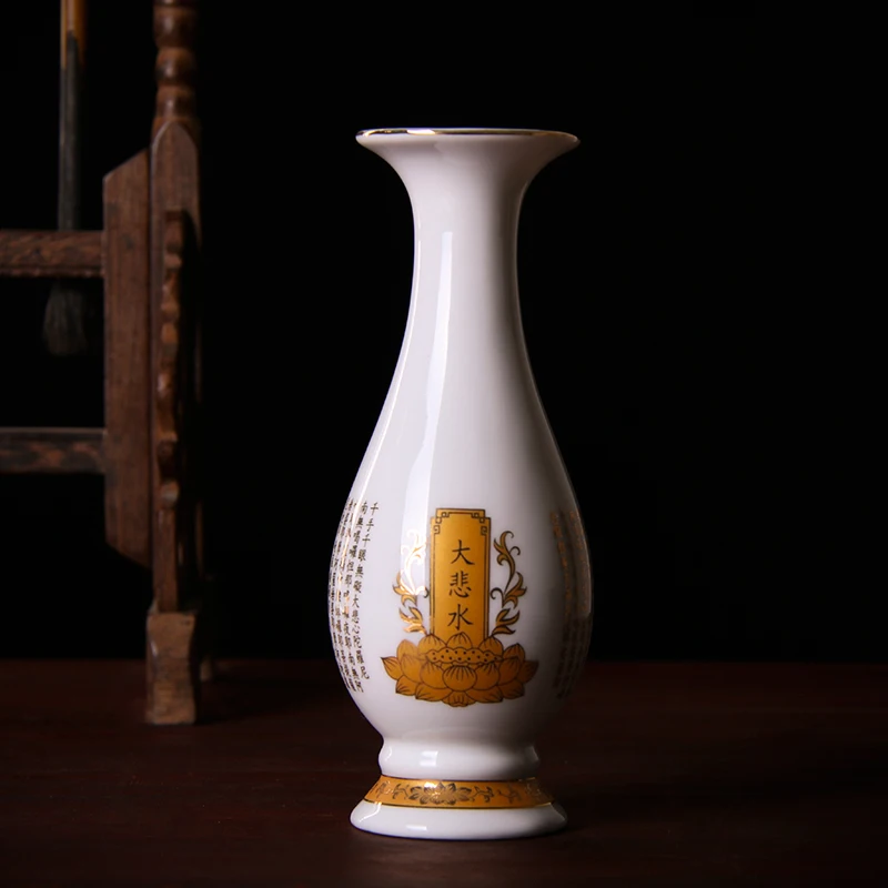 Ceramic white Buddha vase Flower arrangement device Lotus pattern Living room decor Buddhist temple supplies Ceramic containers