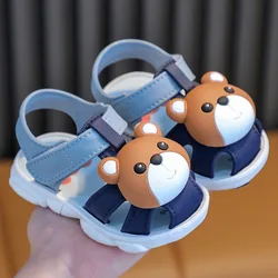 Baby Boy Sandals Summer Toddler Beach Shoes Cute Sweet Bear 1-3 Years Little Kids Outdoor Sandals For Boys Brown, Blue