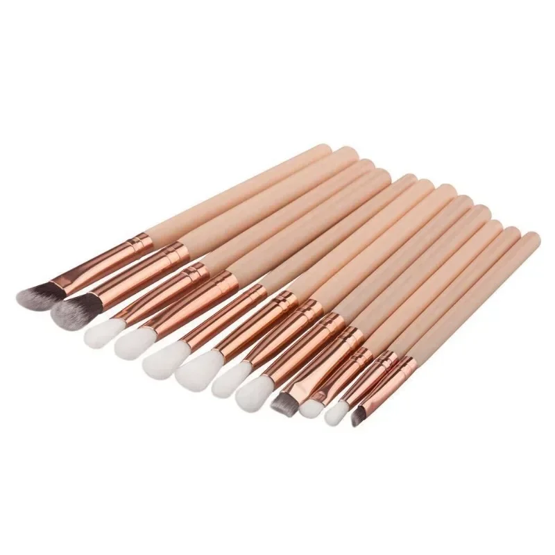 12Pcs Professional Eyes Makeup Brushes Set Wood Handle Eyeshadow Eyebrow Eyeliner Blending Powder Smudge Brush