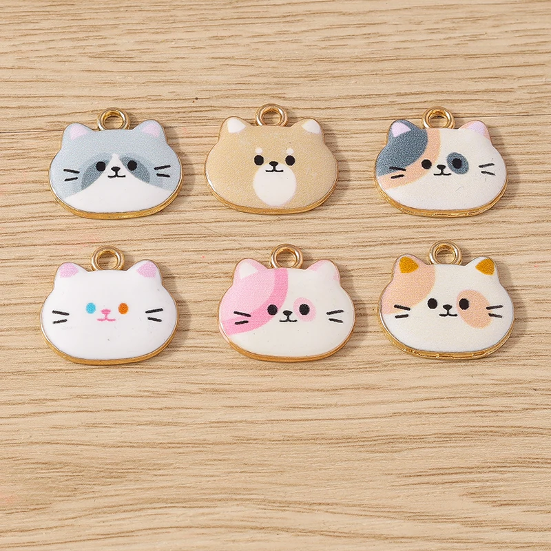 10pcs Cartoon Enamel Animal Cat Charms Pendants for Jewelry Making Drop Earrings Necklaces Bracelet DIY Handmade Crafts Supplies